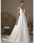 Elegant Satin Wedding Dresses V-Neckline A-line Bridal Wedding Gowns Open Back